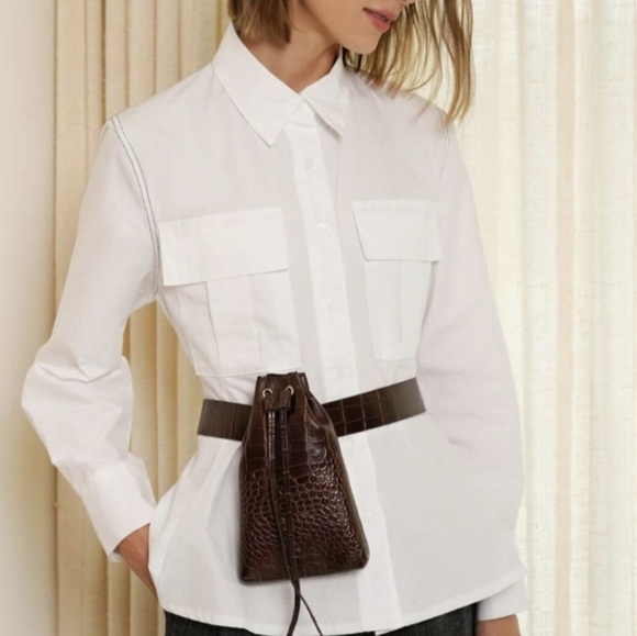 Pixie Market Handbags - Black leather drawstring belt bag